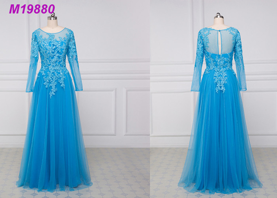 Vea a través a la madre de los vestidos de la novia con las mangas, madre del azul real del cordón de los trajes de la novia