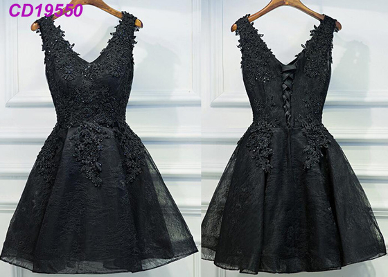 Vestido de cóctel negro del cordón del regreso al hogar/vestidos de cóctel cortos sin mangas de la playa