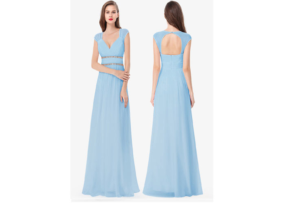 Vestidos formales de la dama de honor de la gasa del azul real de los vestidos del banquete de boda asequible de la moda