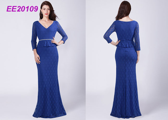 A - Línea madre hasta el suelo de los vestidos de noche formales del cordón de los vestidos de la novia