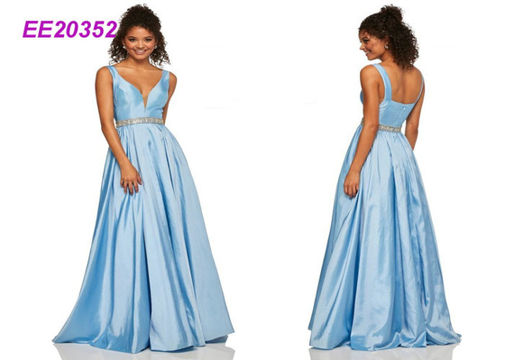 Vestido de fiesta dulce hasta el suelo sin mangas de los vestidos de bola del baile de fin de curso de Luxuey en azul