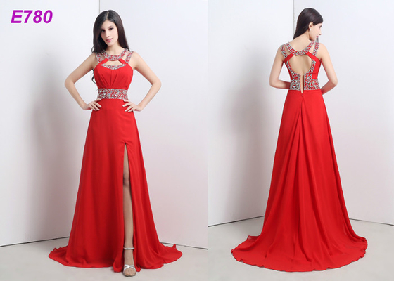 Vestido de cóctel atractivo rajado rojo que gotea el vestido de la gasa para el vestido de noche