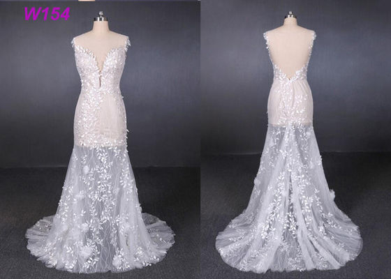 Los vestidos de boda transparentes del uso del cordón de Tulle modificaron hecho en fábrica para requisitos particulares