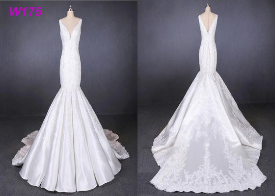 Los vestidos nupciales de los vestidos de boda de la sirena del satén de las correas modifican para requisitos particulares hecho 2019